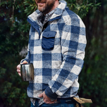 Wiaofellas Fashion Plaid Woolen Jumpers Mens Autumn Winter Warm Long Sleeve Loose Sweaters Casual Turn-down Collar Tops Men Streetwear